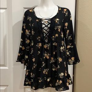 Altar’d State Top – black and creamy orange floral
